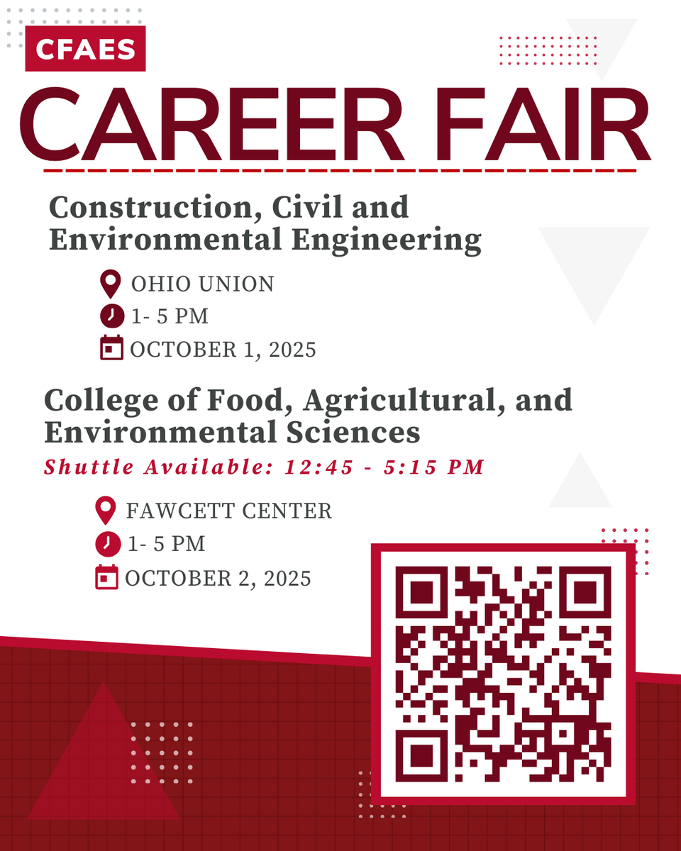 Career Fair season is here! Mark your calendars and join us at our upcoming Career Fairs! Shuttle service will be provided for the CFAES Career Fair.