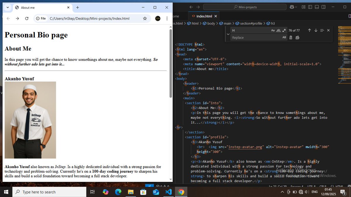 akanhotheDev's tweet image. Day 5 of my coding journey ๐ | Built my first mini project: a personal bio page using HTML forms, tables & semantic tags. Excited to keep building step by step! ๐ปโจ
โ web3wolf ๐บ #codewithinstep #100daysofcode #webdevelopment #learntocode