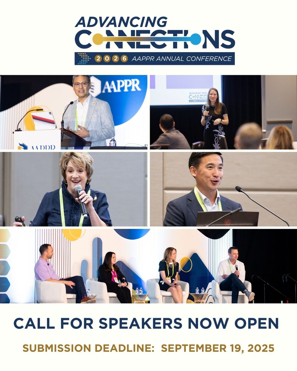 Your peers want to hear from you at Advancing Connections 2026 AAPPR Annual Conference. Submit your speaker proposal now. 🎤

📅 Deadline: Sept. 19, 2025 | 🔗 bit.ly/47RHsch  

#AAPPR #AAPPR2026 #CallForSpeakers