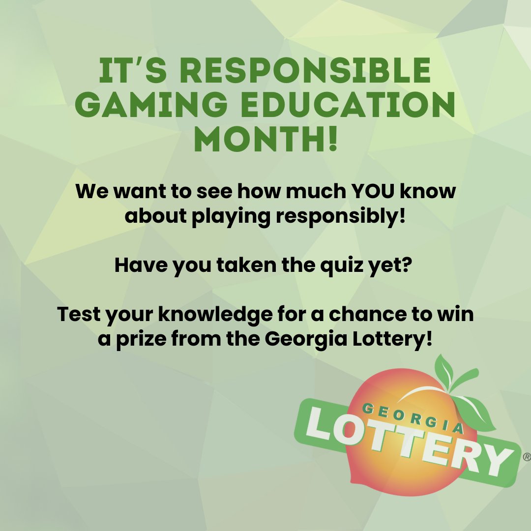 It’s Responsible Gaming Education Month—and we want to see how much YOU know about playing responsibly! Have you taken the quiz yet? Click the link below to test your knowledge for a chance to win GA Lottery swag! 🎁
surveymonkey.com/r/T765YVD