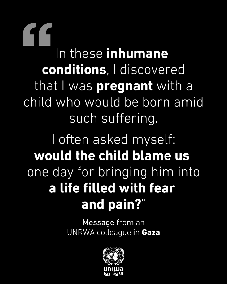 UNRWA's tweet photo. In #Gaza, our UNRWA colleague lost her home while she was pregnant.

“Our son was born, and the war continued." She shares the hardship of having a new life amid forced displacement and blocking aid. Like many, her baby is hungry. Supplies of baby milk are very scarce. https://t.co/ZHSMnHwob5