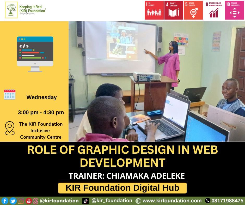 kirfoundation's tweet image. It’s #TechWednesday!

Today, our Digital Hub members are exploring the &apos;Role of Graphic Design in Web Development&apos; with our amazing facilitator, @aimeestweet_! 🚀
Victory &amp;amp; her peers are learning how design shapes user experience &amp;amp; brings websites to life!

#SDG4 #Tech #SDG17