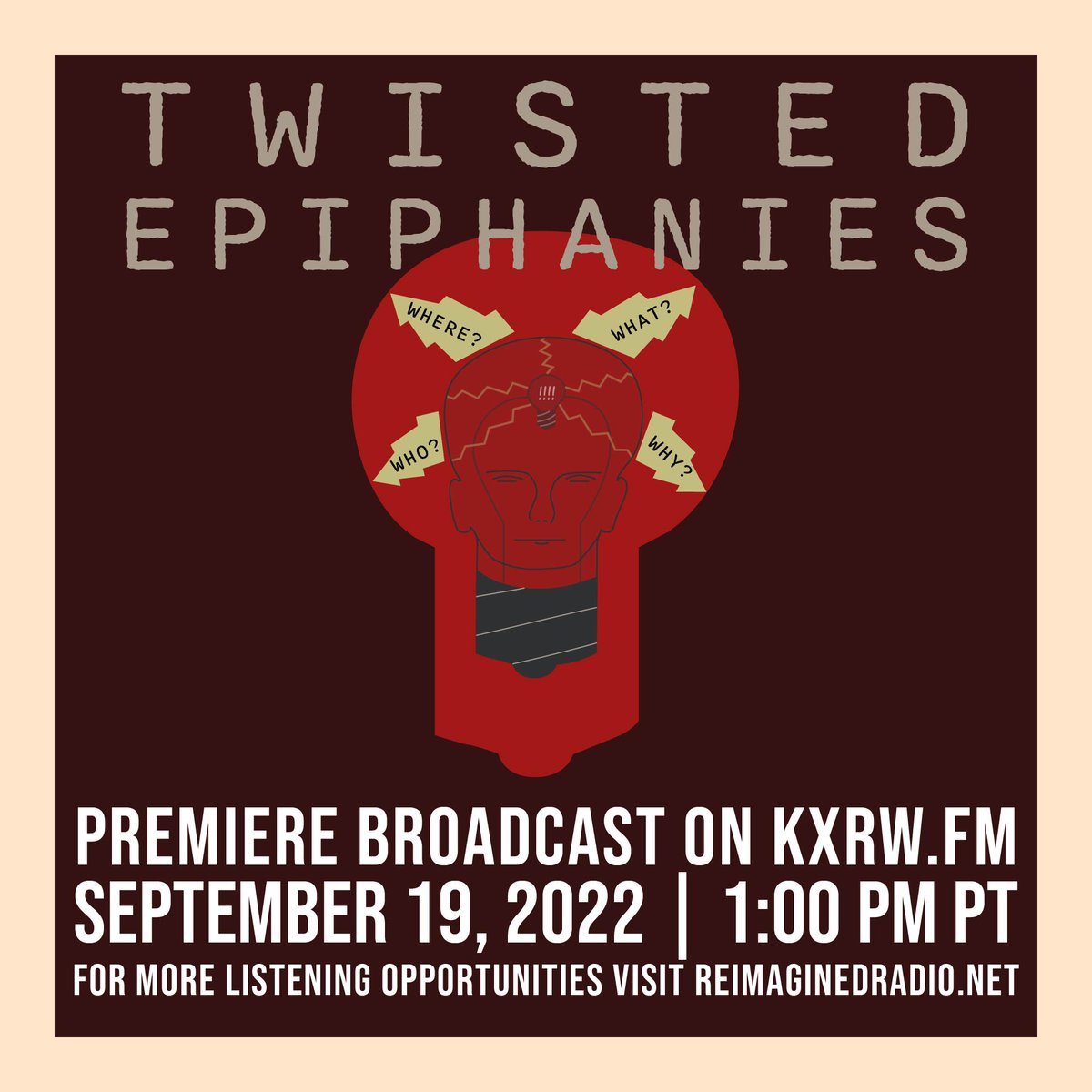 Re-Imagined Radio brings you our "Twisted Epiphanies" episode coming Sep 22nd held at 1PM at YouTube youtube.com/@re-imaginedra… and our website reimaginedradio.fm/episodes/epiph… #broadcast #story #listen #audio #history #science #drama #adventure #mystery #unknown #scifi #fiction