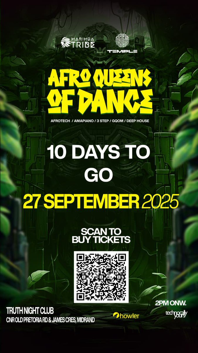 time to LOCK IN! 🖤
Celebrate the QUEENS of Dance Music with @thandidraai &amp; <a href="/i_nana_atta/">EMAKHOSINI 🌈</a>! 👑💃

📍 27 Sep | Temple @ Truth, Midrand
🎤 Live: <a href="/moniquebingham/">monique bingham</a> @dbngogo @bucie_nkomo + more!
🎟️ Get your tickets now 👉 truth.howler.co.za/afroqueens

The stage is set, the beats are ready,