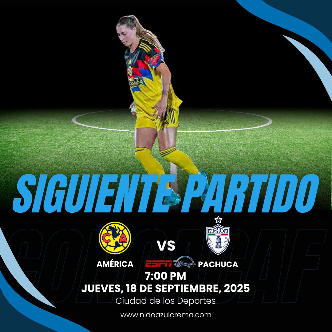 El <a href="/AmericaFemenil/">Club América Femenil</a> regresa a la actividad en el torneo de la <a href="/ConcacafW/">Concacaf W</a> en donde se verá cara a cara contra su némesis reciente. La victoria es imperante si se quiere continuar en el torneo.
Vamos Águilas!
<a href="/NidoAzulcrema/">NidoAzulcrema</a>