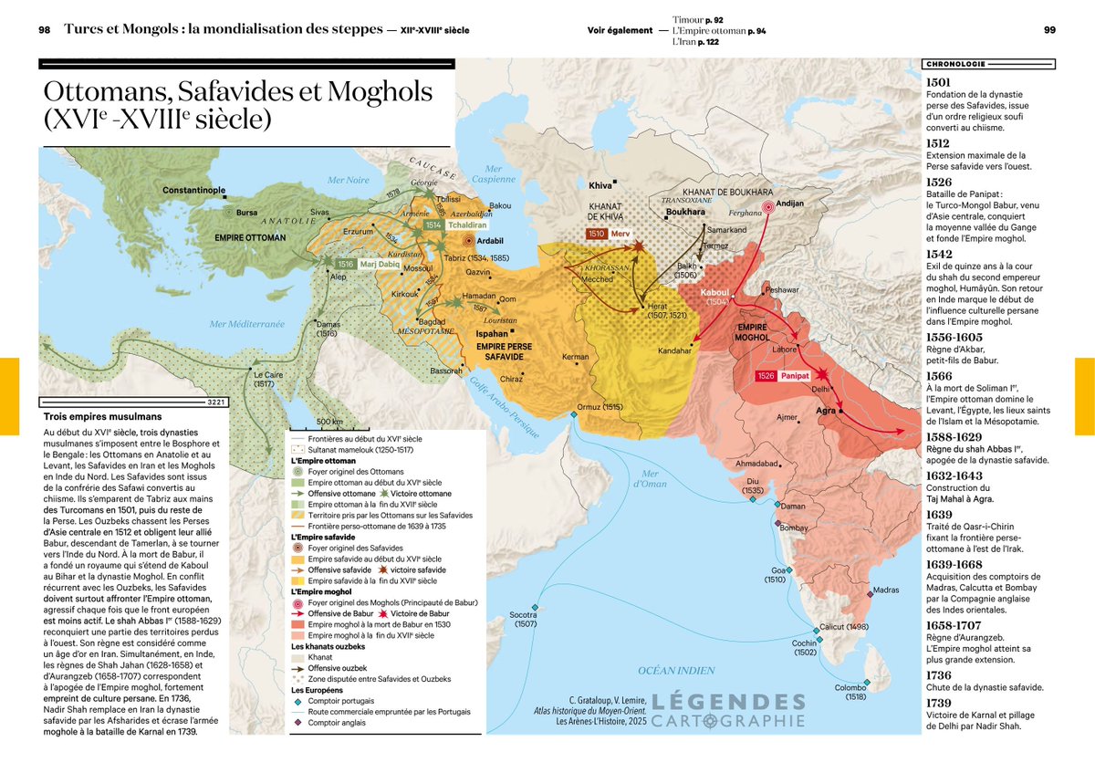 [ACTUS] Atlas historique du Moyen-Orient
Découvrez l’Atlas historique du Moyen-Orient (Les Arènes/L’Histoire) : 300 cartes pour décrypter ce berceau des civilisations, de la Méditerranée à l’Asie centrale, où naquirent villes, écriture et monnaie." 
➡️ Ottomans, Safavides, Mohols