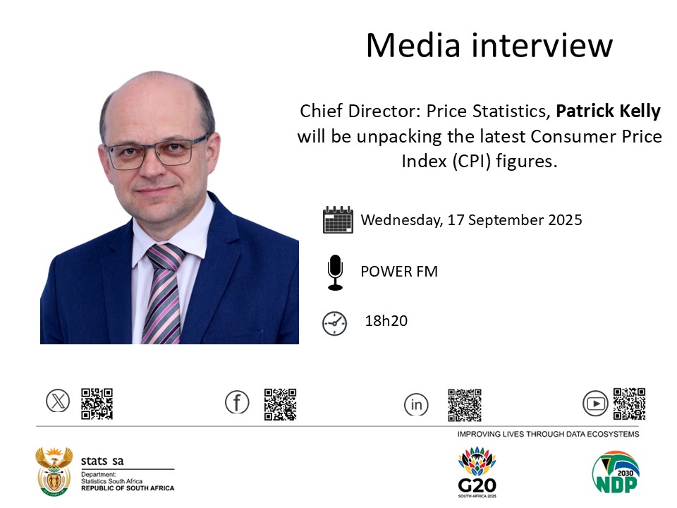 StatsSA's tweet photo. 📻The consumer price index decreased by 0,1% between Jul & Aug, with 4 of 13 categories in the #ZAinflation basket registering monthly declines. Chief Director,Patrick Kelly, will unpack the figures on @Powerfm987 at 18h20.
🔗: https://t.co/x9CmZJ5np4
#StatsSA #KnowYourStatsZA https://t.co/zIqXdf6biq