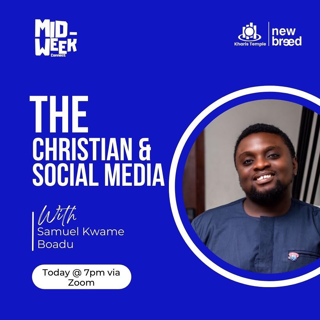 ✨ Excited to be sharing insights tonight on “Christians and Social Media” with the amazing family at Kharis Temple_New Breed, New Breed. 🙏🏽💻

📌 Zoom Meeting
🕖 Tonight at 7PM

Let’s explore how we can use our online platforms.
 
Trdz #GhanaJollof | Thomas Partey | Wode Maya