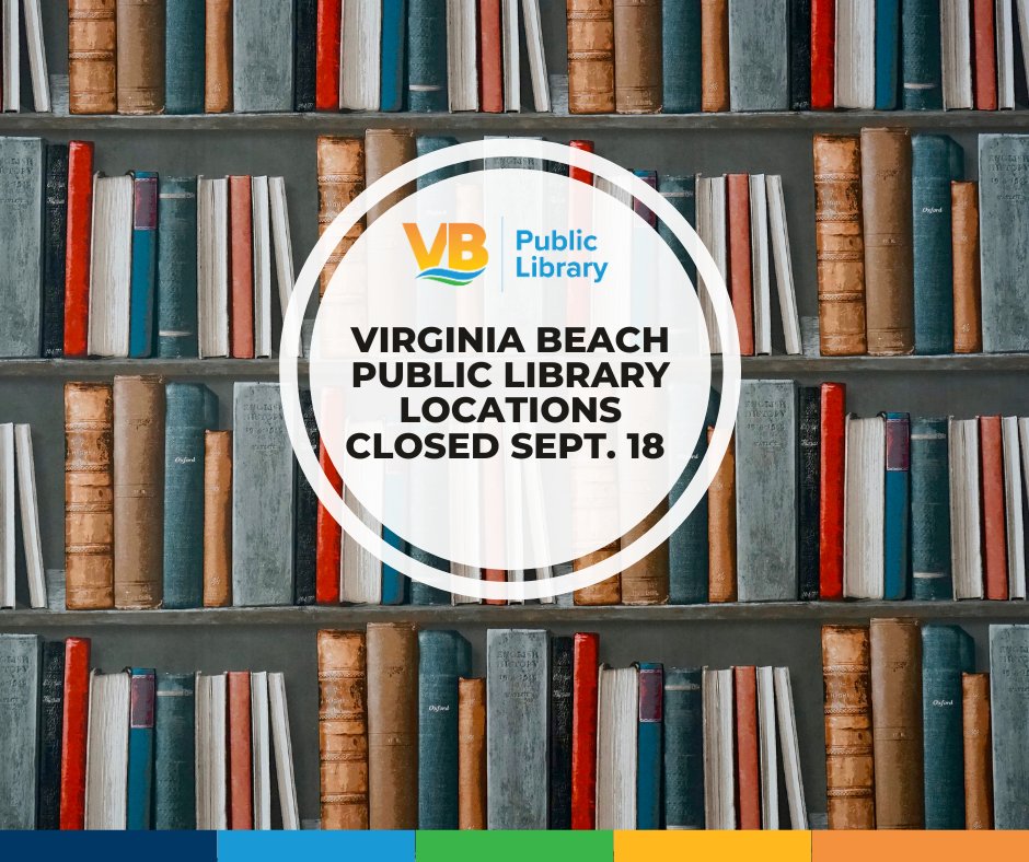 VBPLibrary's tweet image. All VBPL locations will be closed on Thursday, September 18 for Staff-In-Service Day and will reopen at their normally scheduled business hours Friday, September 19, 2025.