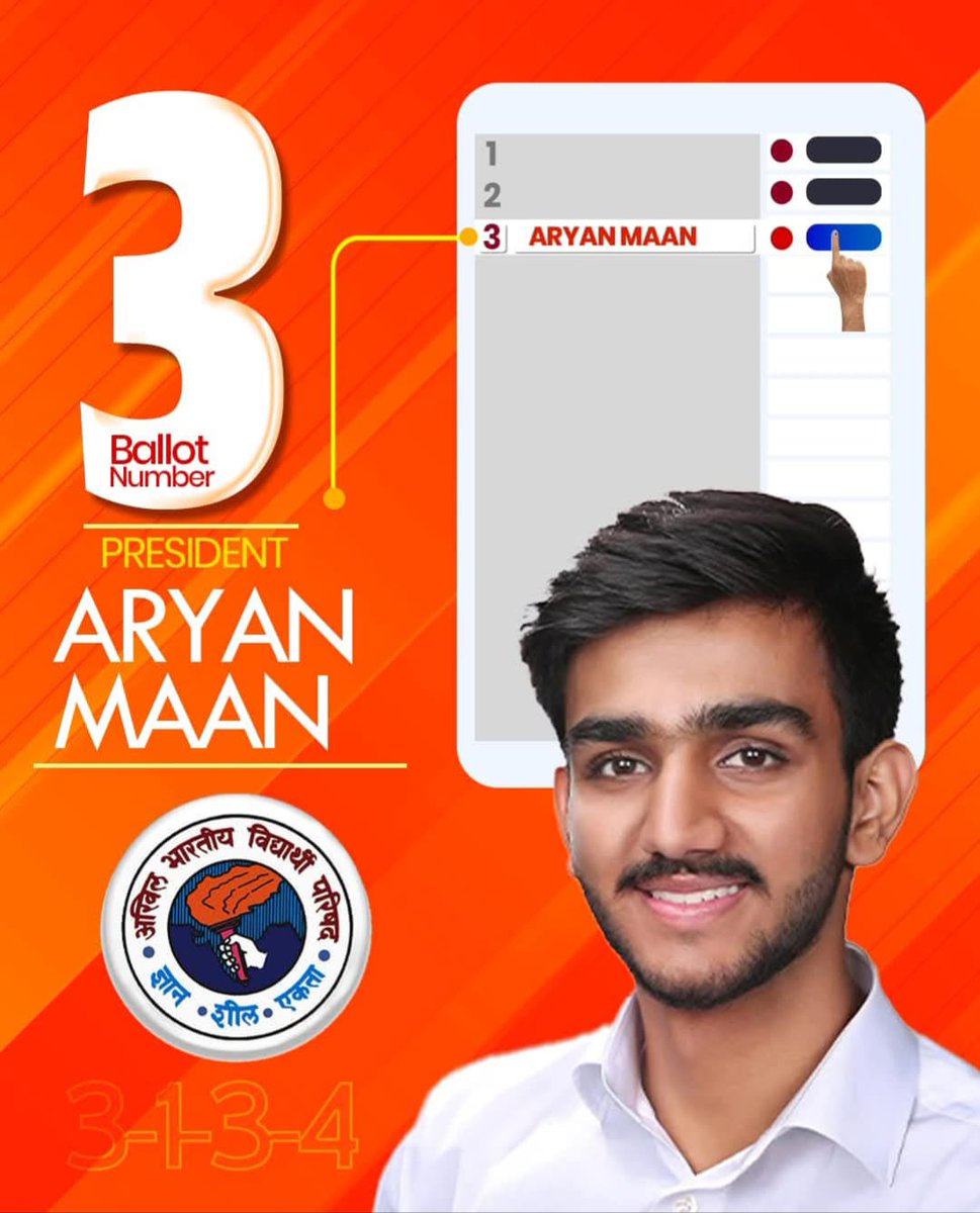 manish107msh's tweet image. DU के प्रिय छात्रों अपना बहुमूल्य मतदान का प्रयोग कर छात्रों के सर्वांगीण विकास एवं चुनौतियां को दूर करने के लिए लगातार संयम एवं समन्वय से संघर्ष करने वाली मजबूत छात्र संगठन ABVP के चारों उम्मीदवारों (Ballot no -3-1-3-4) को भारी मतों से विजय दिलाएं।
@abhishektandonD