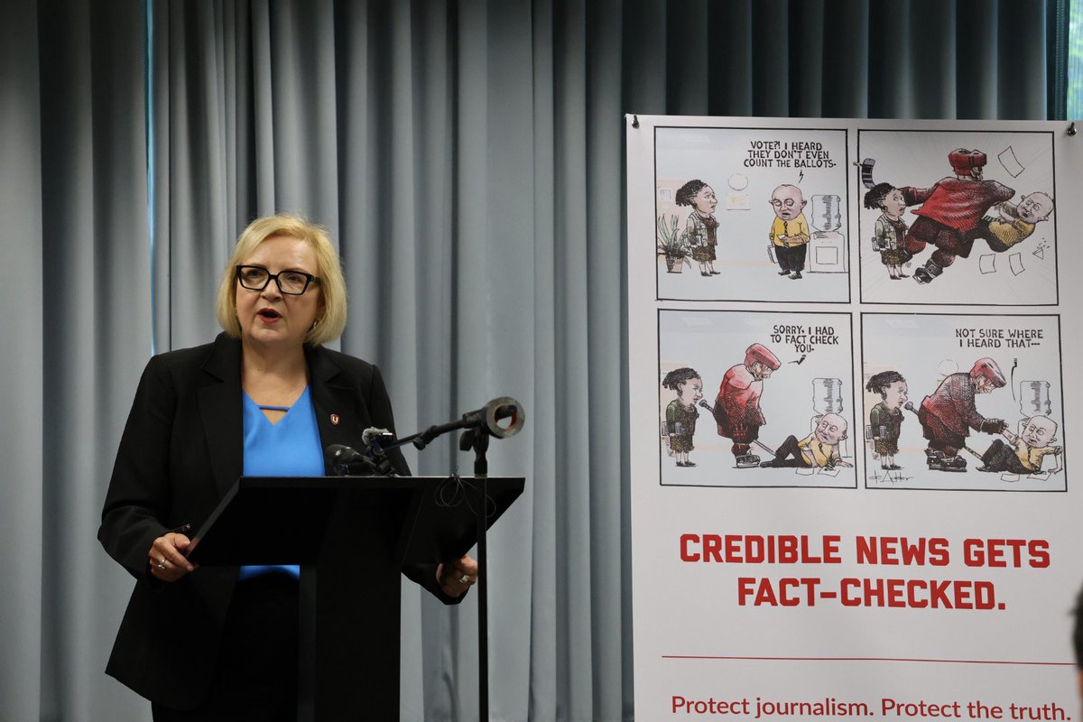 UniforTheUnion's tweet image. Unifor National President @Lanampayne also drew to the unprecedented attacks on journalism, journalists and media workers were seeing, leading to abuse, harassment and violence.
“The playbook is clear. It is about undermining trust in journalism,” she said.
#canlab #savelocalnews