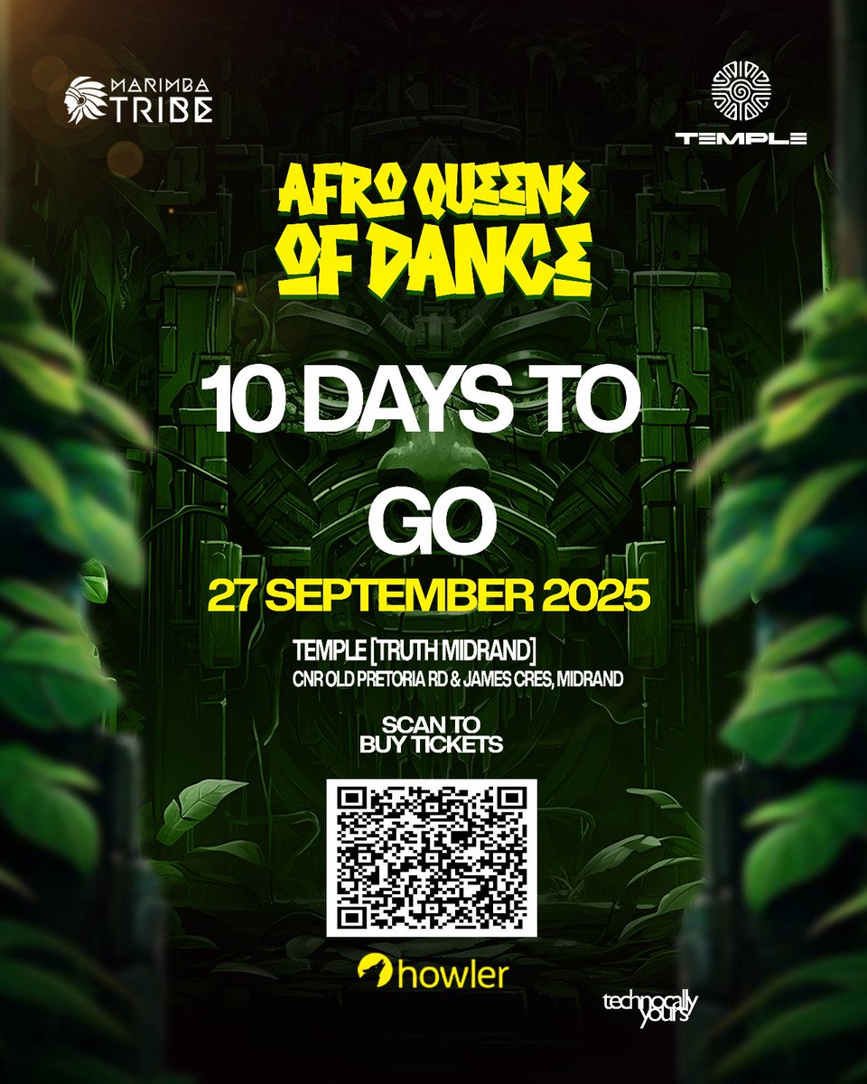 10 days to go!!!!💃Lets come together and celebrate the QUEENS of dance this September with <a href="/ThandiDraai/">Thandi Draai</a> &amp; <a href="/i_nana_atta/">EMAKHOSINI 🌈</a>  
📍Temple @ truth, midrand
📅27 September 
🎤Live: <a href="/DBNGOGO/">uMaka Mah 👵🏽</a>|<a href="/Bucie_Nkomo/">#REBIRTH👑</a>|<a href="/moniquebingham/">monique bingham</a> and many more
#AfroQueensofDance

truth.howler.co.za/afroqueens