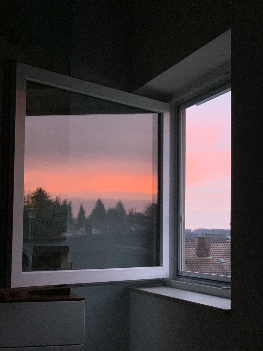 Das war monatelang mein einzig möglicher Blick „nach draußen“. Zum Sonnenuntergang konnte ich das Licht manchmal ertragen. 

Meistens war ich dankbar für diese Möglichkeit. Manchmal hat mir dieser kleine Ausschnitt von der Welt aber auch Tränen abgerungen. Gefangen 

#mecfs