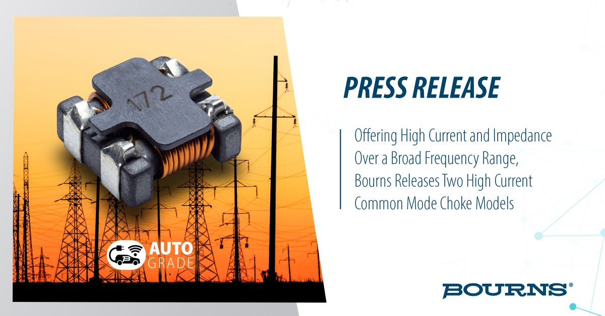 New Bourns Common Mode Chokes! SRF1206A-501Y &amp; -172Y: AEC-Q200, 500-1700Ω, up to 10A, -40°C to +125°C! Great EMI suppression for auto power. Check it out! bourns.co/420xa8G #EMI #Automotive #PowerElectronics #Inductors #Bourns