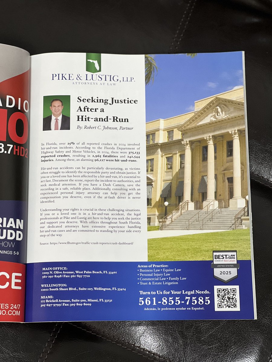 TurnpikeLaw's tweet image. Partner Robert C. Johnson discusses the legal complexities of hit-and-run accidents in the latest issue of the Club Braman magazine. #BramanClub #BMW #PikeandLustig