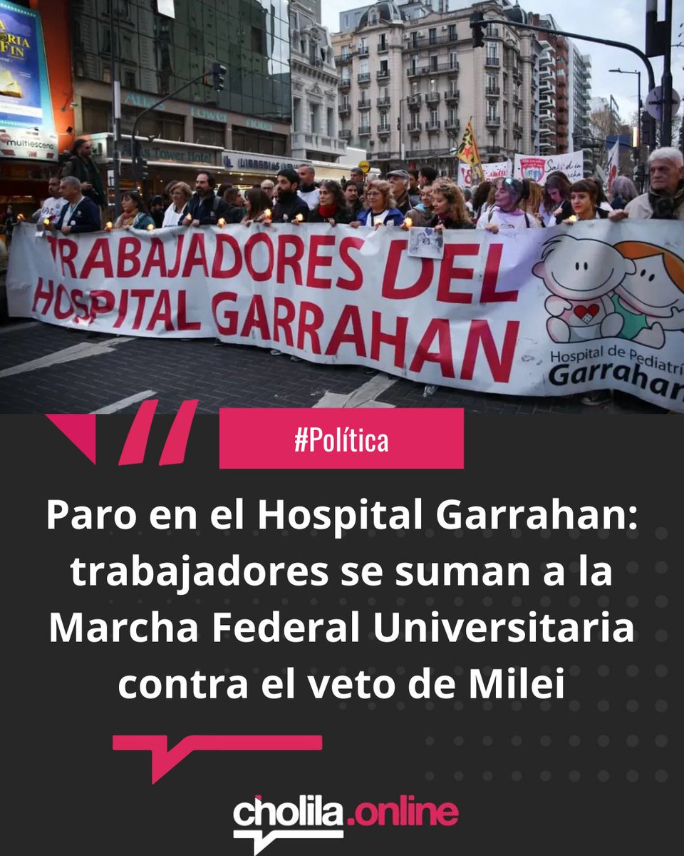 Paro en el Hospital Garrahan: trabajadores se suman a la Marcha Federal Universitaria contra el veto de Milei
El reclamo se da en la previa de la sesión especial en Diputados, que tratará el rechazo al veto de Javier Milei a la Ley de Emergencia Pediátrica. 🗳️✊ A partir de las
