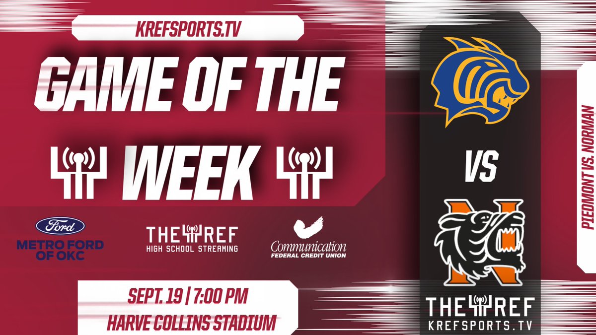 🏈 Metro Ford of OKC Game of the Week 🏈

We will be at Harve Collins Stadium to bring you Piedmont vs. Norman 👊 Both teams 2-0 to start out the season. 

Catch all the Pre Game Coverage on Friday Night!
#OkPreps