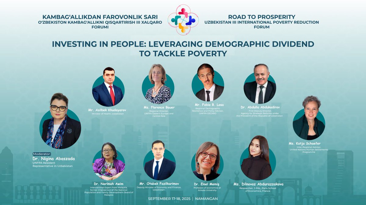 minecofinuz's tweet image. 👥 Forum doirasida "Inson kapitaliga sarmoya – Demografik dividend imkoniyatlaridan kambag‘allikka qarshi kurashda foydalanish" mavzusida panel sessiya bo'lib o'tdi

🌐 forumpr.imv.uz

#road_to_prosperity  #poverty_reduction

t.me/minecofinuz/12…