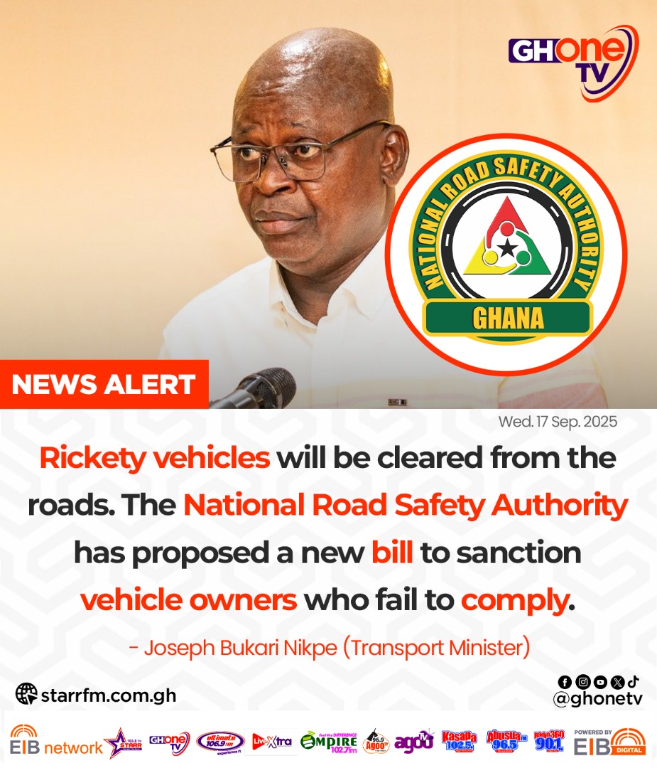 ghonetv's tweet photo. Rickety vehicles will be cleared from the roads... - Joseph Bukari Nikpe (Transport Minister)

#GHOneNews #EIBNetwork
#GHOneTV #NewsAlert https://t.co/PmLW3oBlgA