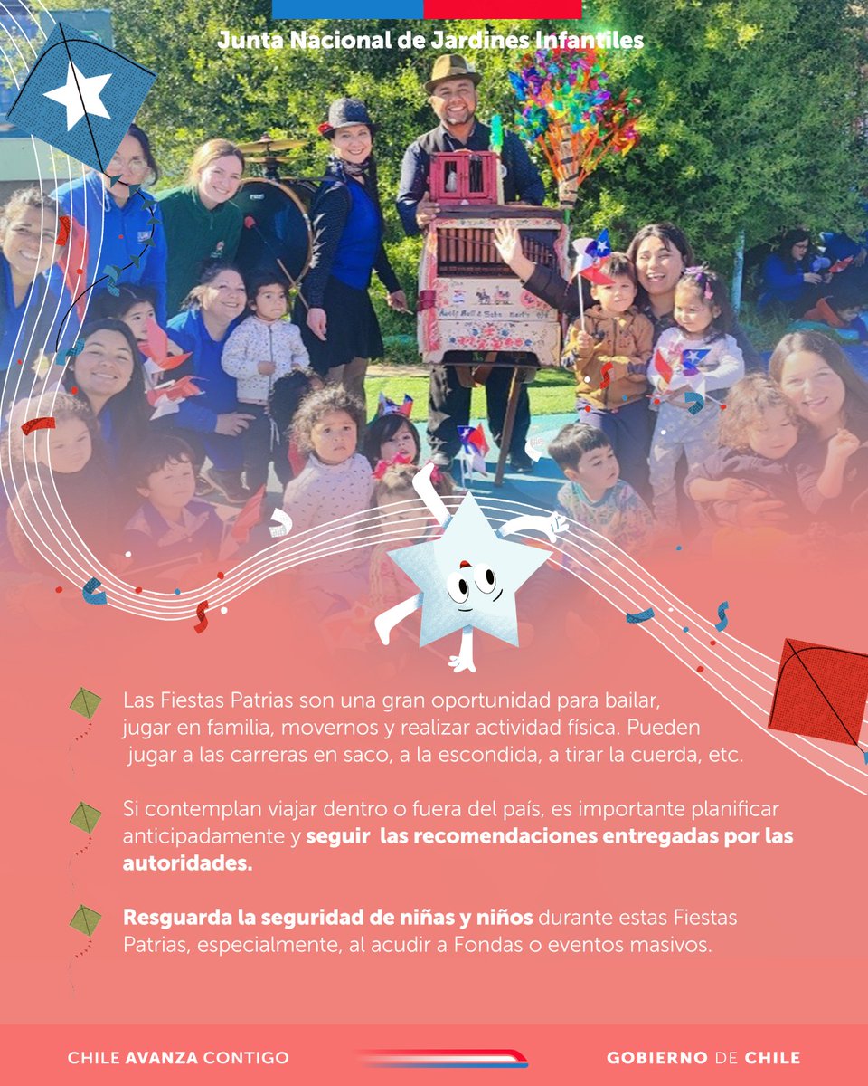 🇨🇱 En estas #FiestasPatrias promovamos una celebración segura y alegre para niñas, niños y toda la familia. ¡Por un 18 seguro! #FelicesFiestasPatrias ✨