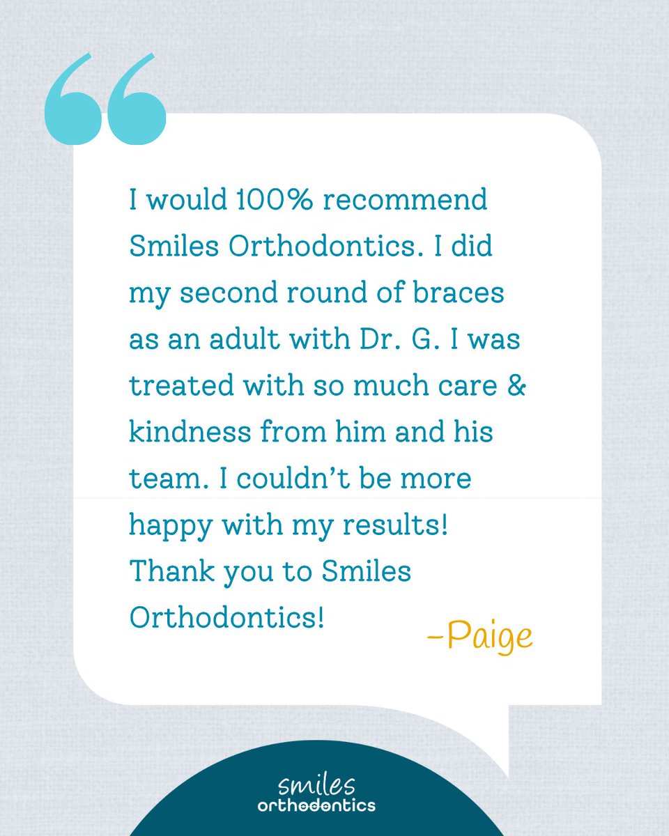 smilesortho's tweet image. Thank you so much, Paige! We're thrilled to hear you're happy with your results. It was a pleasure being part of your smile journey—Dr. G and the team truly appreciate your trust! 😊🦷 

📞 (316) 684-5184 
🖥 | vist.ly/476an  

#SmilesOrthodontics #AdultBraces