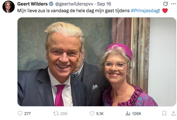 Wat mij betreft: ik hoop dat Geert en oudste zus het gezellig hebben gehad! #Wilders #PVV #zusje #prinsjesdag2025