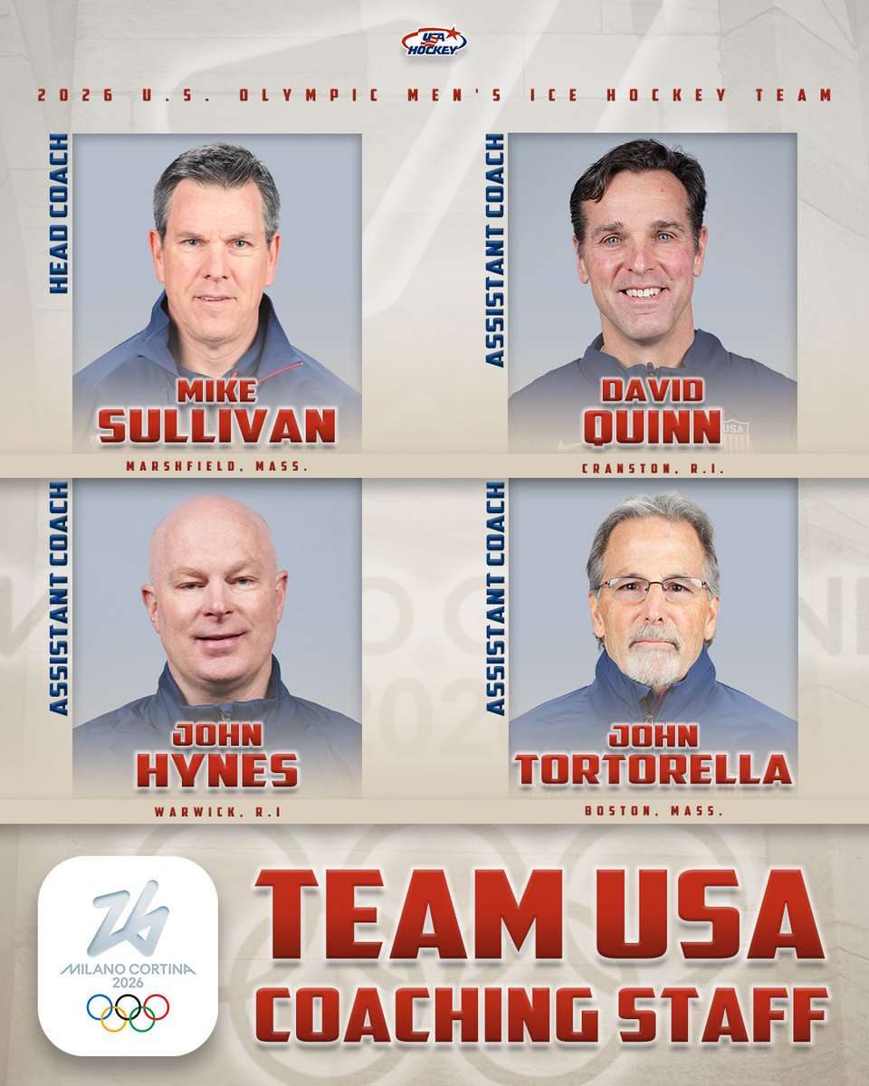 usahockey's tweet image. The staff for the 2026 U.S. Olympic Men’s Ice Hockey Team is set for the #WinterOlympics 🇺🇸

Team USA's full staff: bit.ly/4gweELt