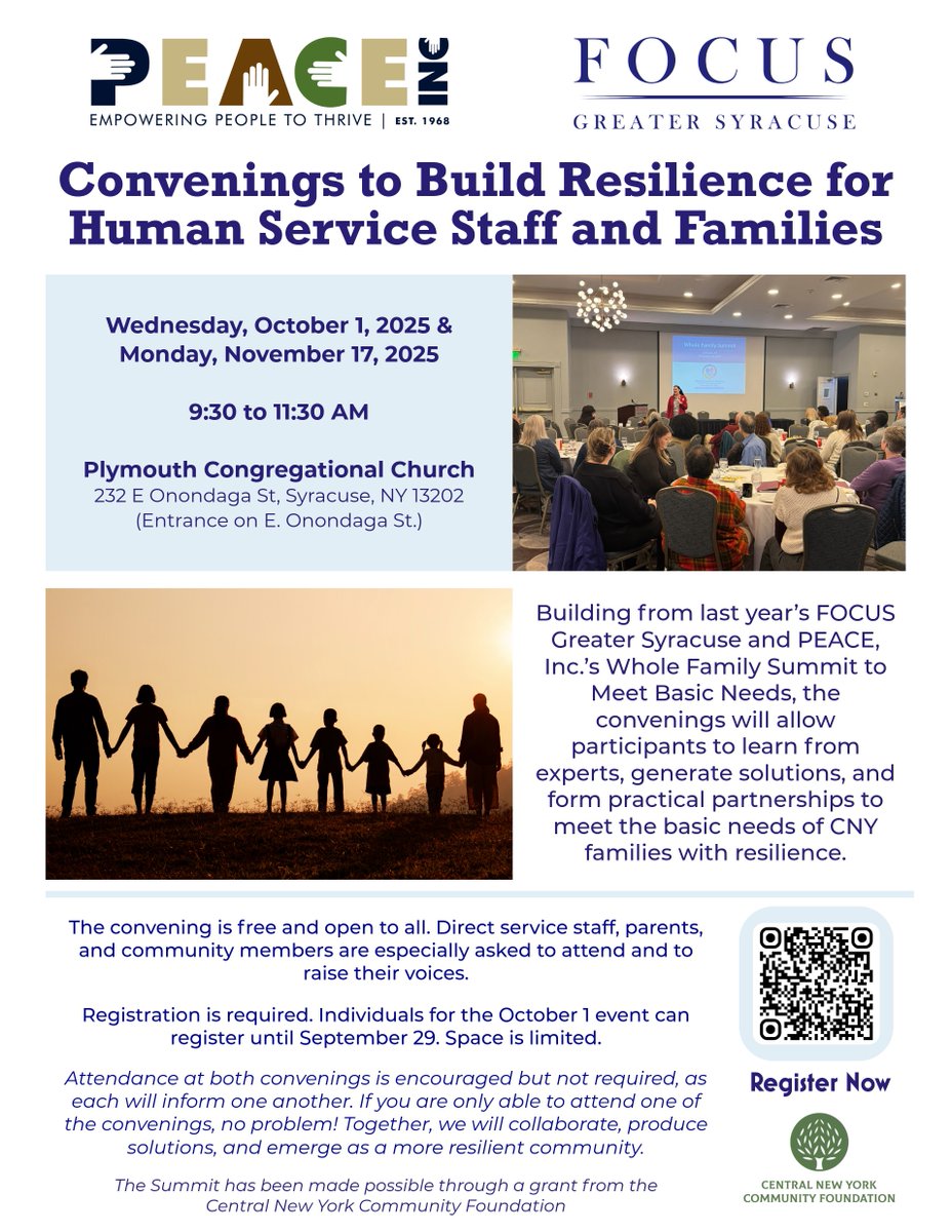 👉Register focussyracuse.org/building-resil… 

Free community event: 
🗓️Oct 1 | ⏰9:30-11:30 AM
📍<a href="/PlymouthCUCC/">Plymouth Congregational United Church of Christ</a>
☕️Light Snacks 
🎤 Keynote + Breakouts
🤝Networking &amp; Action Steps  

Thanks to <a href="/CNYCF/">Central New York Community Foundation</a> for making this possible!