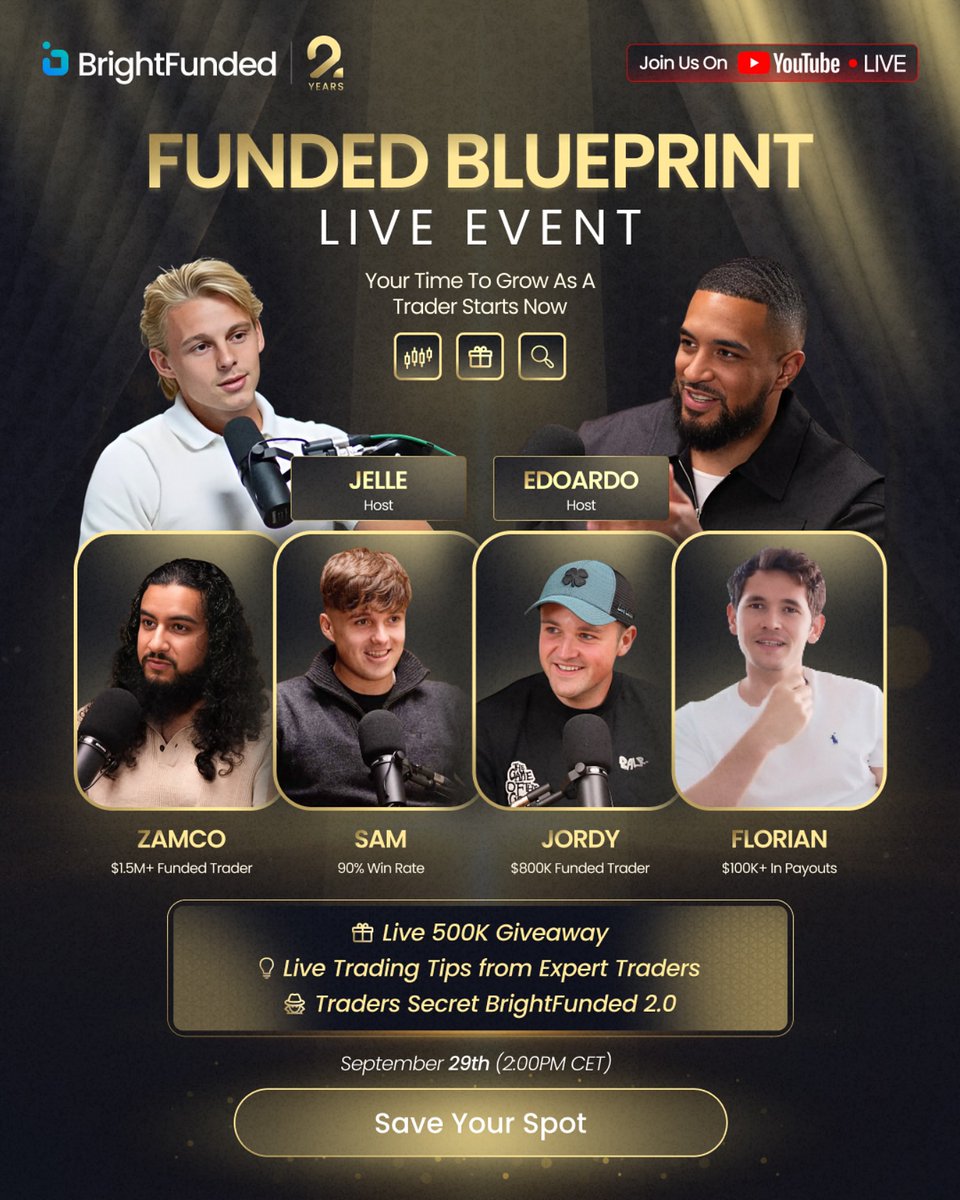 This isn’t just another Trading event - it’s your edge.

🧠 Expert tips from Funded pros
🎯 Secrets behind BrightFunded 2.0
🎁 Live $500K giveaway
📈 Real-time trading breakdowns

Ready to level up?

🗓️ September 29th | 2:00PM CET
🎥 Streaming LIVE on YouTube

We can’t wait to