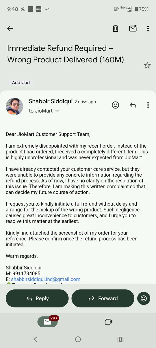 siddiqui_india's tweet image. Very disappointed with @JioMart @JioMart_Support Received a wrong product and despite raising the issue, no concrete resolution or refund has been provided. Customer care gives no clarity. Is this the service customers deserve?
 #JioMart  #ConsumerRight #JagoGrahakJago #CPGRAMS