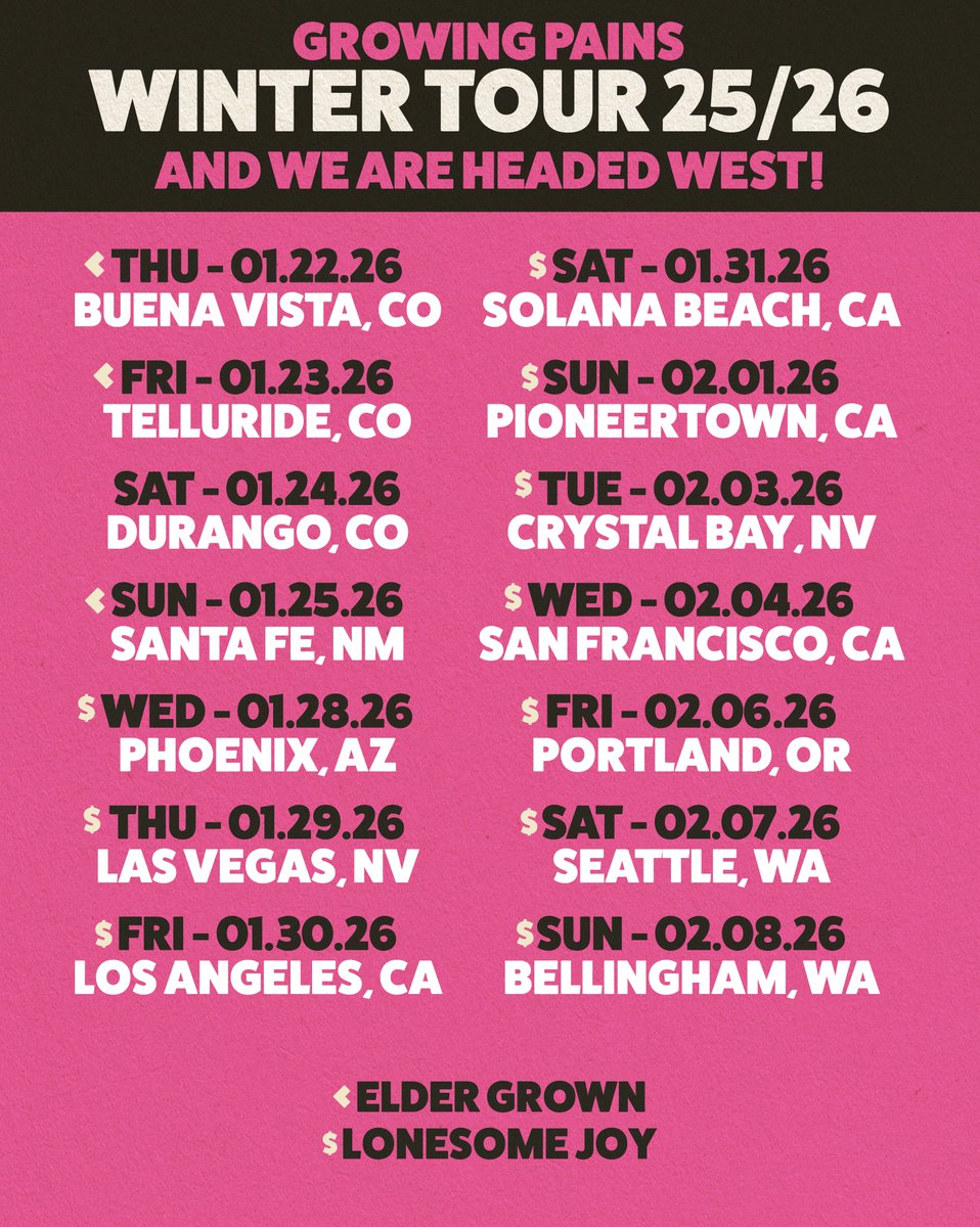 andyfrasco's tweet image. Just Announced.. the Growing Pains Tour continues, now heading South AND West! Check out the new dates below 💜 

Presale kicks off tomorrow at 10am local, sign up here to receive the code: andyfrasco.com/tour

Support from The Ries Brothers, Kendall Street Company, Candi…