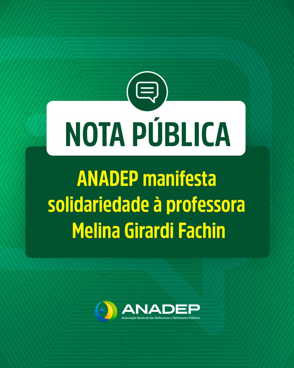 ANADEP_Brasil's tweet image. #DefensoriaSim
NOTA PÚBLICA: ANADEP manifesta solidariedade à professora Melina Girardi Fachin: tinyurl.com/2ns5ms4h