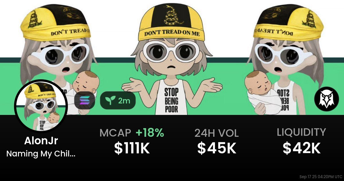 🎯 Naming My Child Alon Jr ( $ALONJR )

🏆 MC: 127.8K

📜 CA:
6UgXYcdpBuQ9vDPSsEzLxHs8fm2tS8Sxmc5rXqTpump

⚡️ BUY NOW:@turbox_tradingbot #ALONJR
$SOL #Solana #Crypto #Airdrop #AlphaLeak #SOL #CryptoCommunity #TelegramGroup #SolanaEcosystem