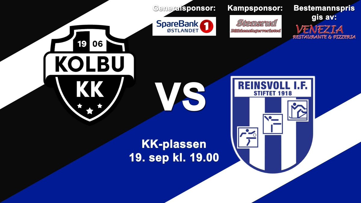 Ny kamp i 4. divisjon fredag kveld🤩 Vi møter naboen i vest, Reinsvoll IF⚽️ Avspark klokken 19.00 på KK-plassen👍 Møt opp!🙌 Kampsponsor er Stensrud Blikkenslagerverksted😎