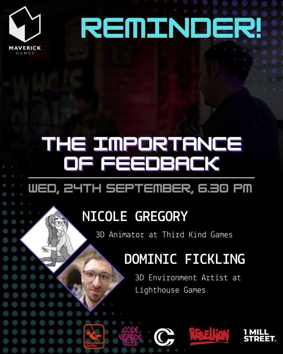 thegamedevgroup's tweet image. A quick reminder for this month's speaker event happening tomorrow. Nicloe and Dom will be sharing their insights on the importance of feedback in developing your skills as an aspiring or a working professional.
There is still time to RSVP via the link in our Bio.