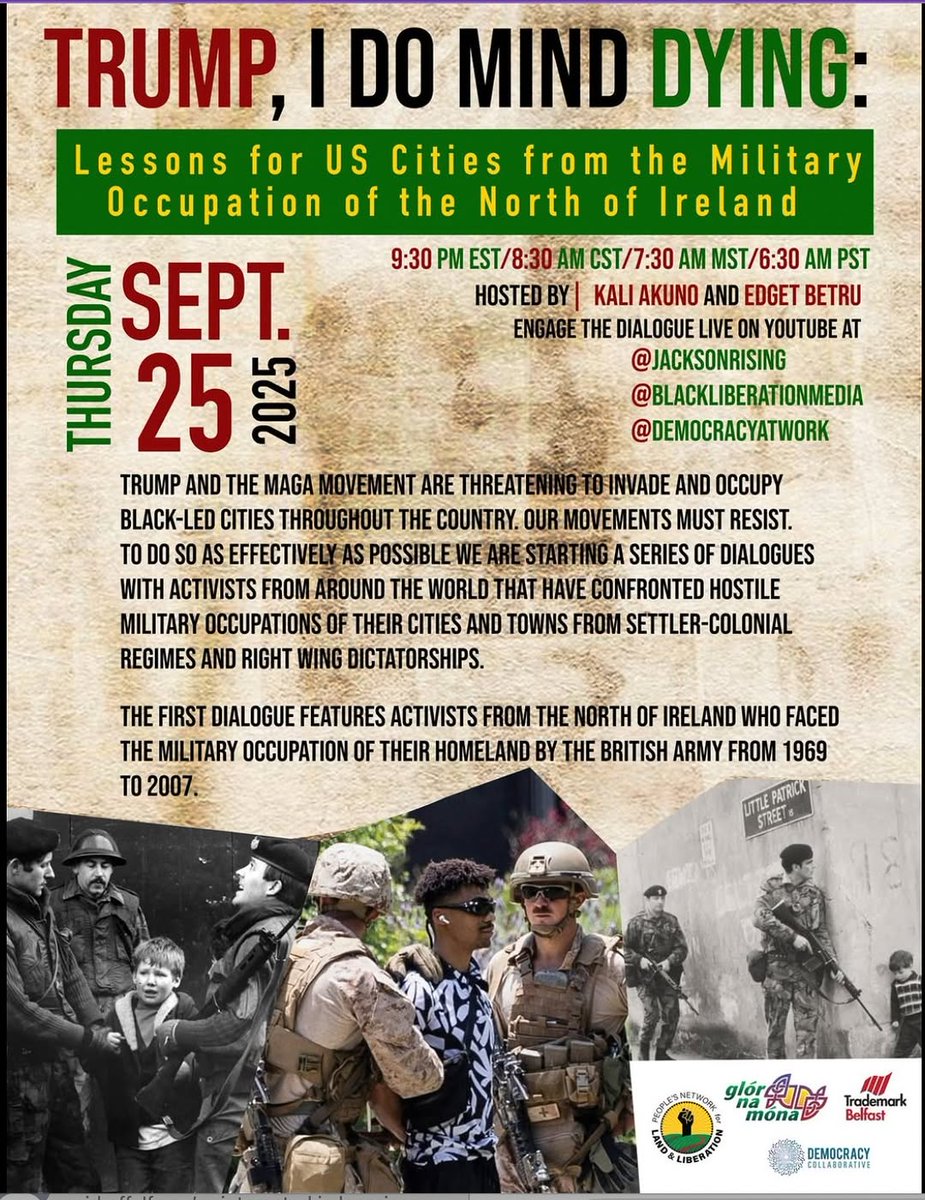 Join <a href="/RedneckGneGreen/">Redneck Gone Green</a> and others on Thursday 9/25 for this timely conversation Please note that you can join the conversation live on any of these Youtube streams <a href="/jacksonrising/">Jackson Rising</a> @blackliberationmedia <a href="/democracyatwrk/">Democracy At Work</a> #militaryoccupation ##resist #activist #settlercolonialism