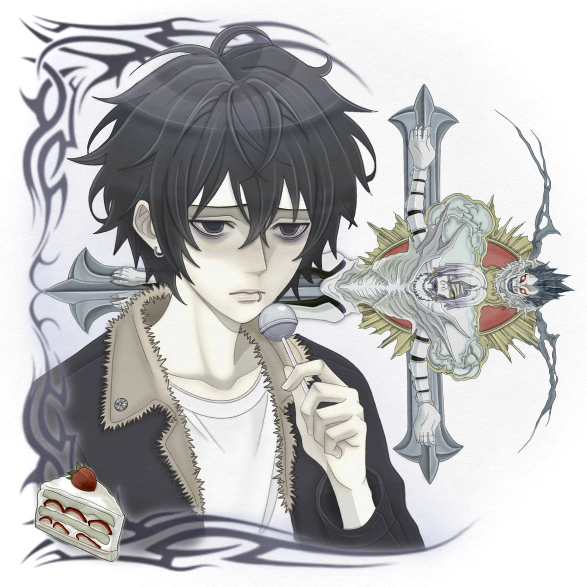 Hellballl's tweet photo. Do you know gods of death love apples?🍎

#illustration #anime #fanart https://t.co/r40zIhmMpv