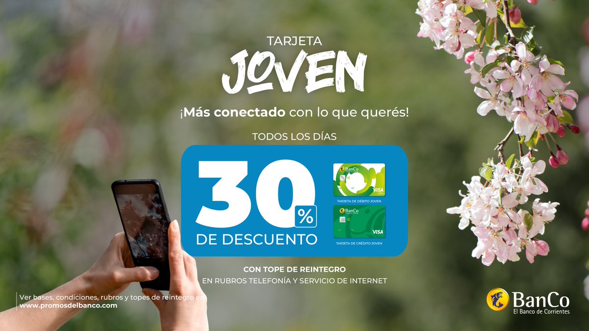 Que nada te deje sin señal de ahorro.
Con Tarjeta Joven, siempre tenés más motivos para disfrutar 💚

Conocé más en 📲 promosdelbanco.com/promociones/te…