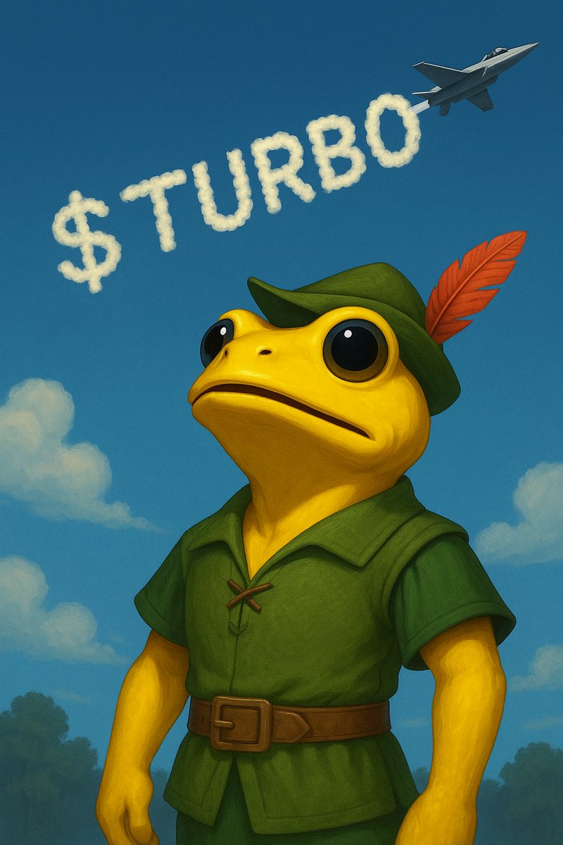 🚨 Day 125: The legendary yellow Toad gazes skyward as a roaring jet carves $TURBO into the heavens above. The message is clear, <a href="/RobinhoodApp/">Robinhood</a> <a href="/vladtenev/">Vlad Tenev</a> the world watches as the first AI memecoin writes its destiny across the sky. Will you seize this moment, or let other
