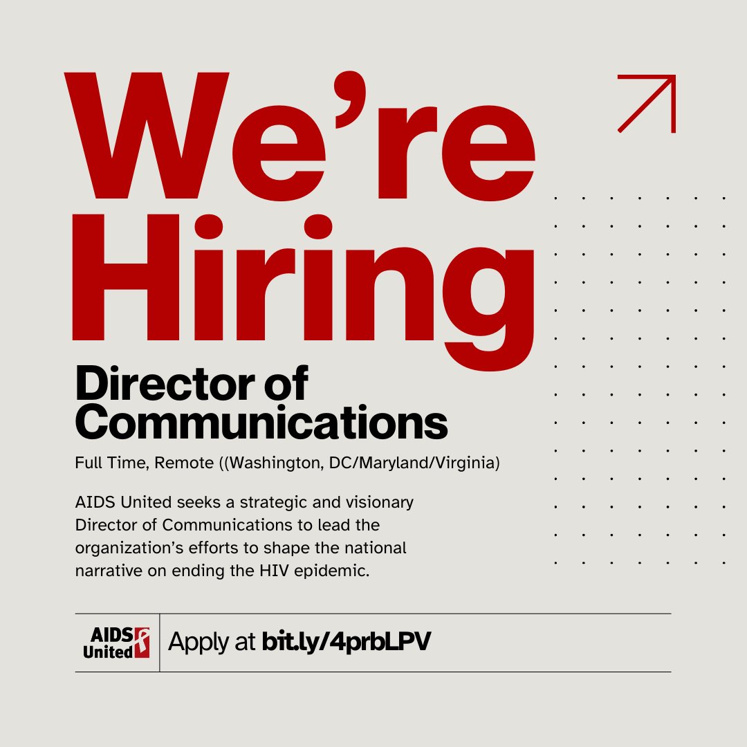 🚨 New Job Alert! 🚨

AIDS United is seeking a Director of Communications to join our team! Join us in making a difference! Apply at bit.ly/4prbLPV
