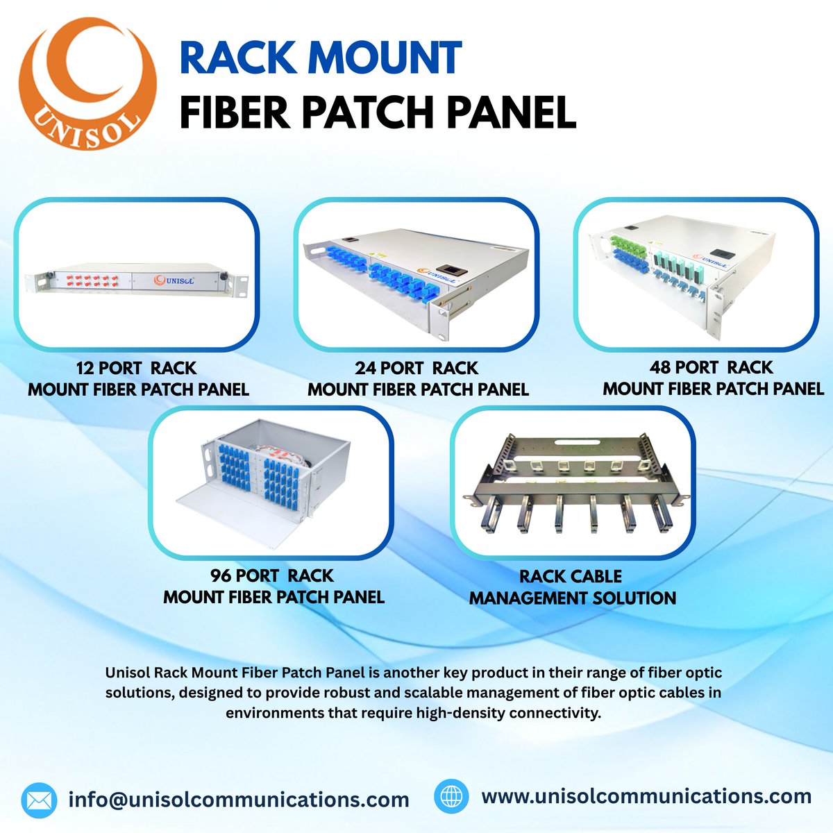 unisolcompany's tweet photo. UNISOL 12 Port Mini Rack Mount Fiber Patch Panel
The UNISOL 12 Port Mini Rack Mount Fiber Patch Panel is a compact, durable solution for high-density fiber management. Made from powder-coated mild steel, it supports direct fiber termination and fusion splicing.#FiberPatchPanel https://t.co/7FYQlNoPyL