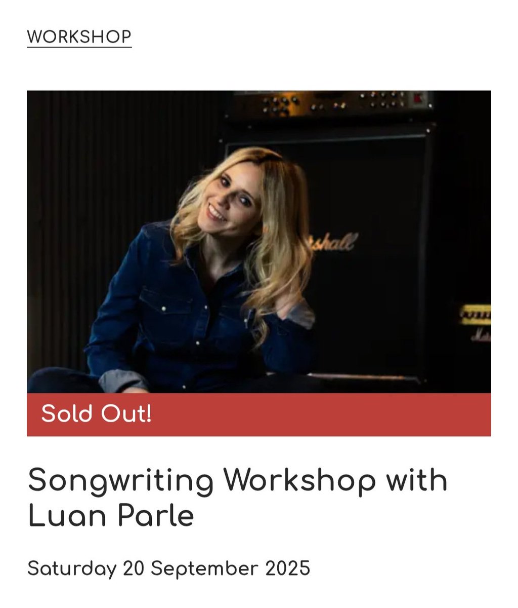 luanparle's tweet photo. My songwriting workshop &amp; Masterclass at @mermaidarts this Saturday, September 20th, has now sold out. Really looking forward to this one.... https://t.co/G6flcaVYWN