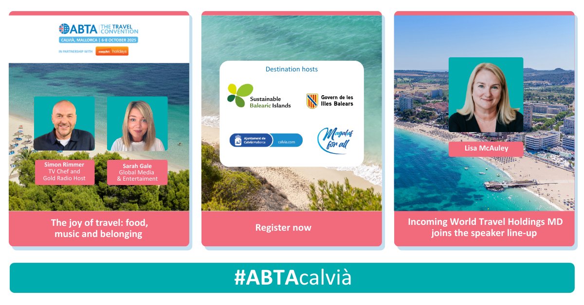 Hear from TV chef Simon Rimmer and Sarah Gale at the Convention on how to win travellers’ hearts by selling belonging, not just destinations. Plus, Lisa McAuley joins a panel on what gives agents hope for the future of travel. Register here: thetravelconvention.com  #ABTAcalvia