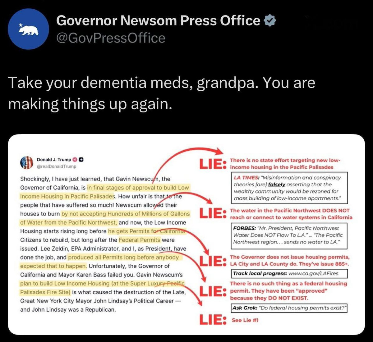 With a point by point rebuttal to Trump's post full of lies, Gavin Newsom is once again making a fool of serial lying sociopath. 😂🤣👇