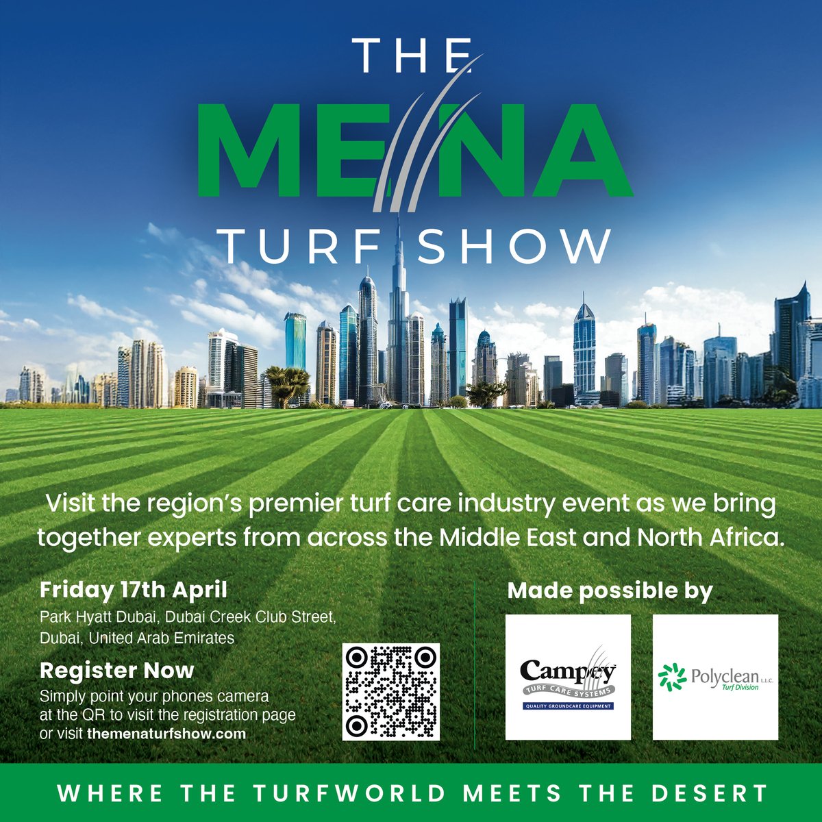 🌱 Registration OPEN for #MENATurfShow!

📅 Fri 17 Apr 2026 | 8:00–16:00

📍 Hall: Creek A, Park Hyatt Dubai, Dubai Creek Club Street, Dubai, UAE 

✅ Turf tech
✅ Expert speakers

Don’t miss out — register now 👉 themenaturfshow.com

#TurfCare #SportsTurf #Innovation