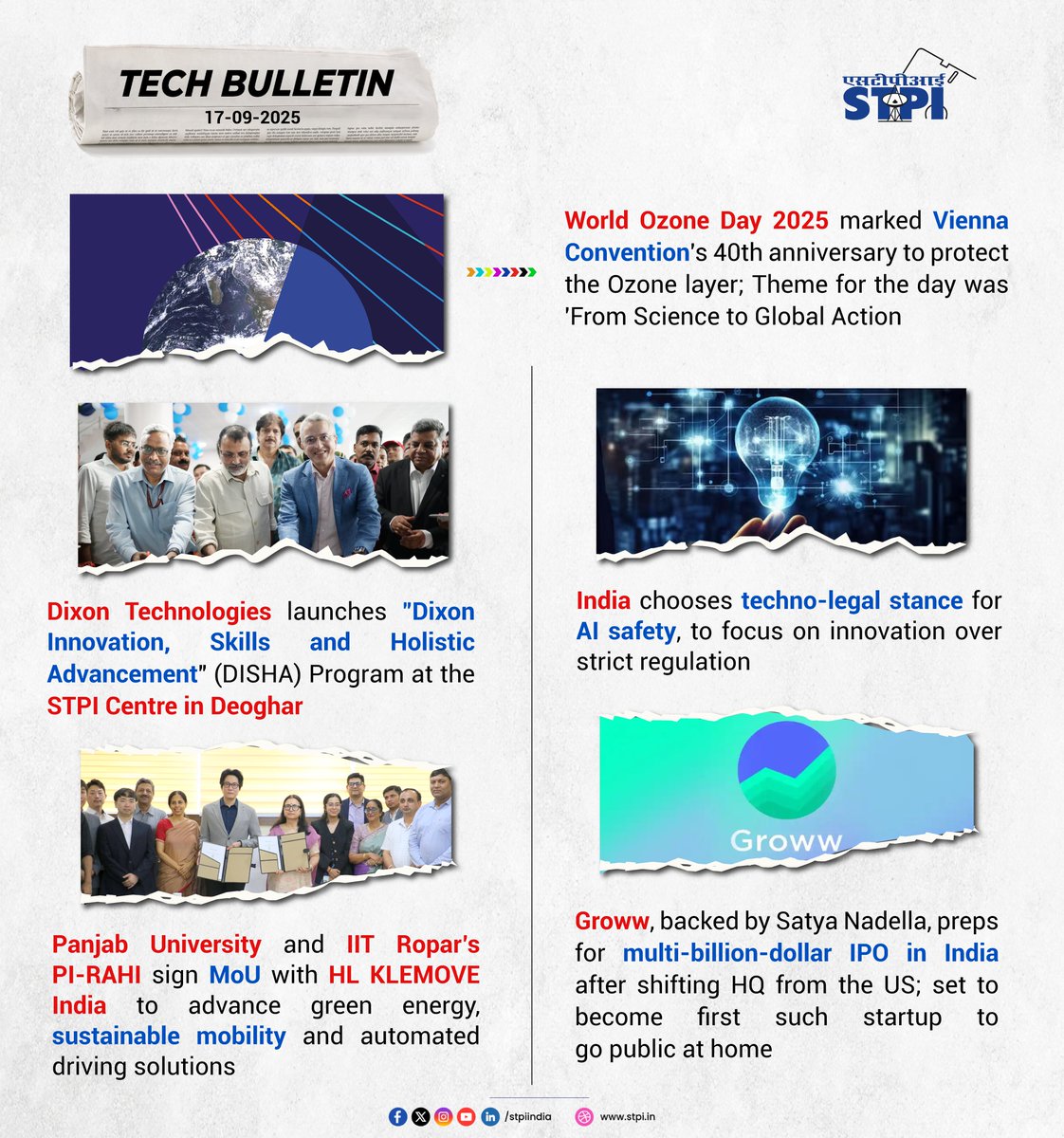 stpiindia's tweet image. 📢 STPI Tech Bulletin – Stay Ahead with the Latest Highlights! 📰

World Ozone Day 2025 was observed on 16th September, marking the establishment of the Vienna Convention for ozone layer protection on its 40th anniversary, under the theme “From Science to Global Action.” 🌍…