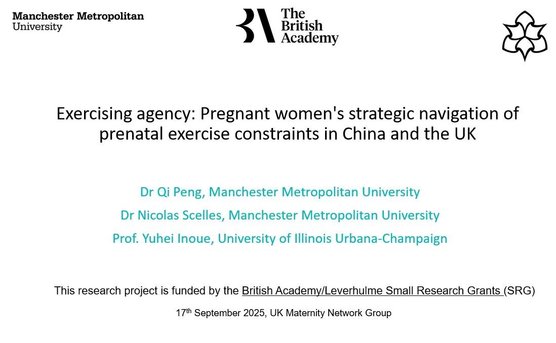 SPU_MMU's tweet image. Drs @Qi_Peng2015 and @Scenic82 and Prof @yuhei_inoue presented their work titled, &quot;Exercising agency: Pregnant women&apos;s strategic navigation of prenatal exercise constraints in China and the UK&quot; to the UK Maternity Network Group today.