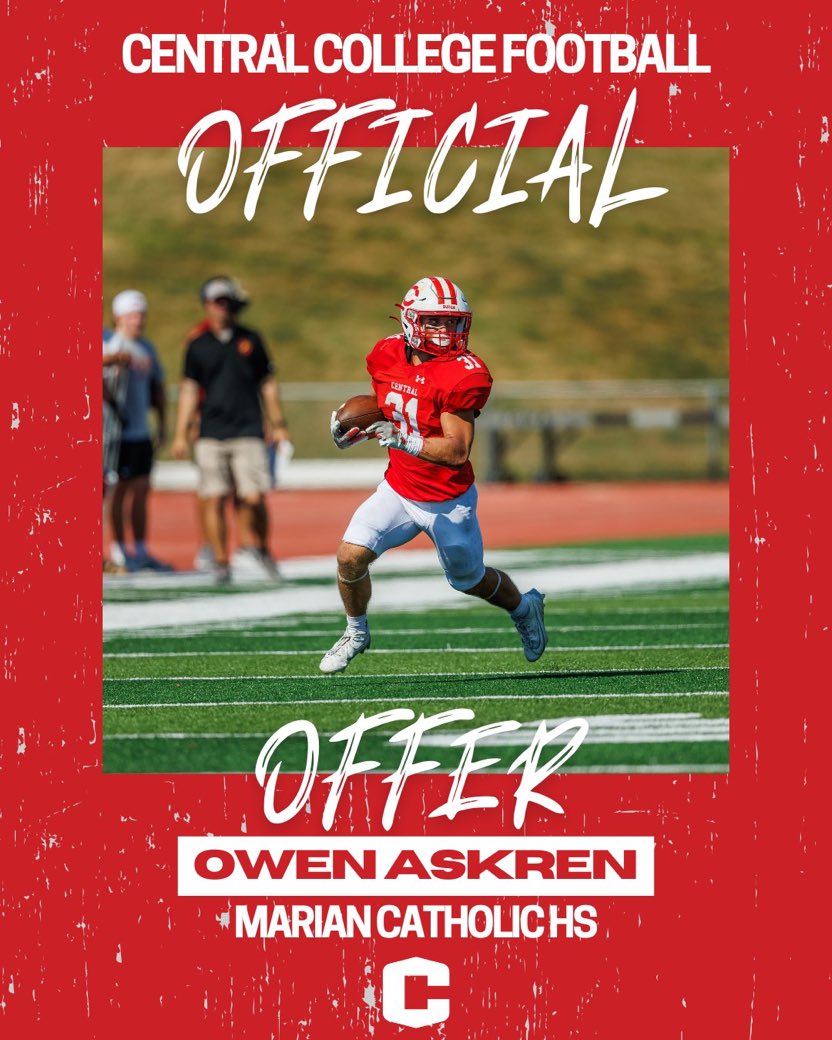 After a great conversation with <a href="/CoachTimLydon/">Tim Lydon</a> I’m grateful to have received an offer from Central College! 
<a href="/CentralDutchFB/">Central Football</a> 
<a href="/MChorowicz/">Mike Chorowicz</a> <a href="/mac4fb/">Jeff McMartin</a> 
<a href="/MCHS__FBALL/">Spartan Football</a> <a href="/LopezMchs/">CoachLopezMCHS</a> <a href="/CoachFlemingMC/">Jason Fleming</a> <a href="/PrepRedzoneIL/">Prep Redzone Illinois</a> <a href="/EDGYTIM/">Timothy “EDGYTIM” OHalloran</a> <a href="/QBCoachHolc/">Greg Holcomb</a> <a href="/AllenTrieu/">Allen Trieu</a> <a href="/nexgenscouting/">Keith Smilie</a> <a href="/AllenTrieu/">Allen Trieu</a> <a href="/Bryan_Ault/">Bryan Ault - Midwest Scout</a>