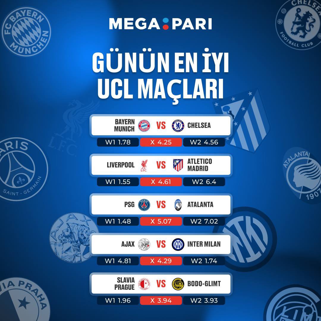 Bugün Şampiyonlar Ligi var! 🤩

İnanılmaz maçlar bizi bekliyor. Megapari ile harika futbolun tadını çıkarın 👑

Bahislerinizi yapın 💰
