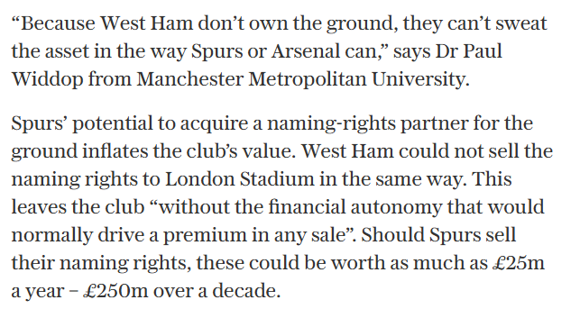 SPU_MMU's tweet image. Dr Paul Widdop (@Fire_and_Skill) was quoted in The Guardian on West Ham Football Club and their fans&apos; desire for club owners to sell, but stadium issues and poor performances leading to the club’s lower valuation in comparison to rivals.
Link: telegraph.co.uk/football/2025/…
